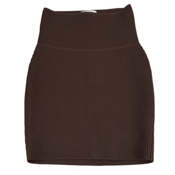 Aritzia Babaton Sculpt Knit Ribbed Mini Skirt In Brown XS - Picture 2 of 5